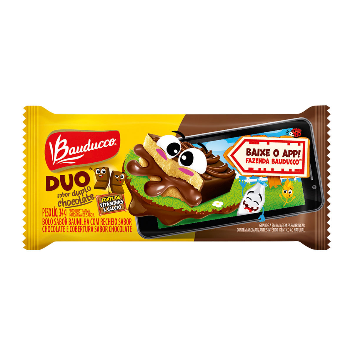 Bolo com Cobertura de Chocolate Sabor Duplo Chocolate Bauducco Duo 34g