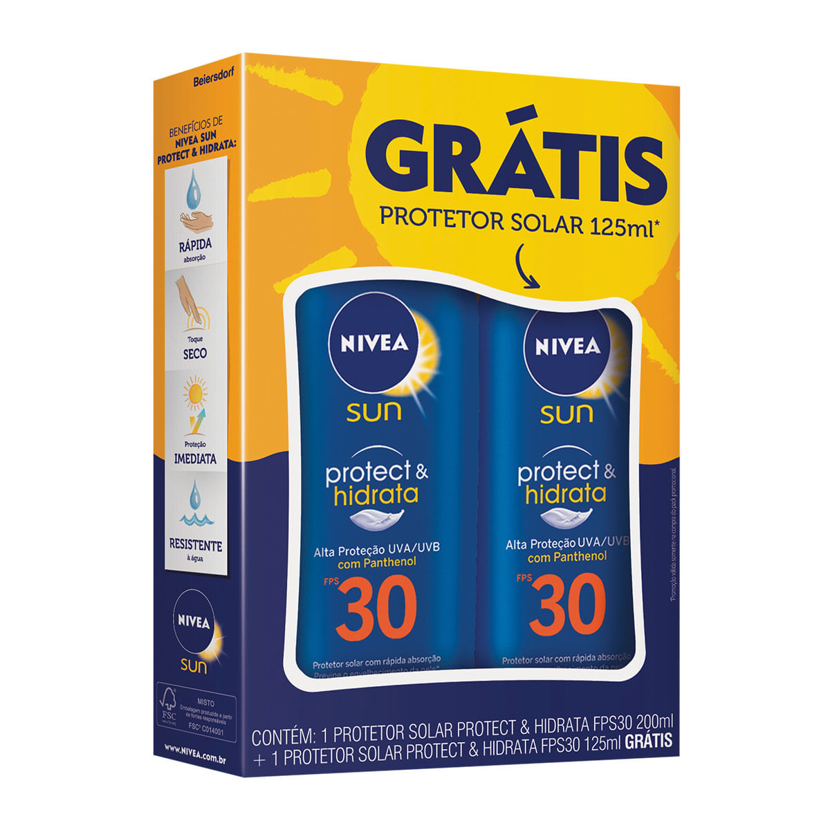 Kit Protetor Solar 30 FPS Nivea Sun Protect &amp; Hidrata 200ml + Protetor Solar 125ml