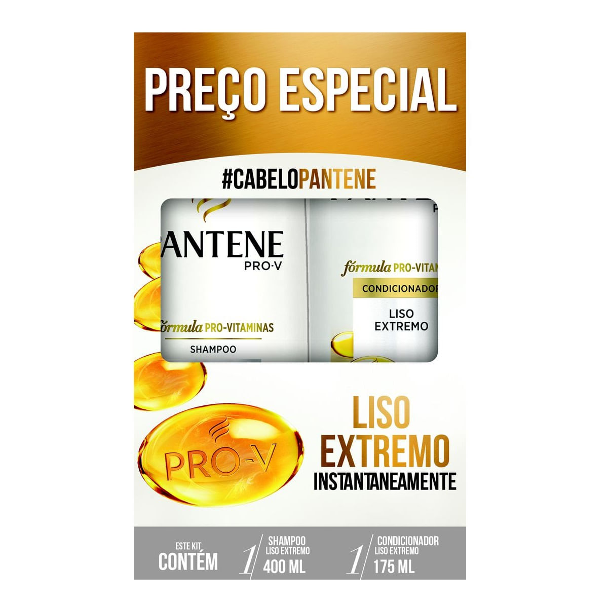 Kit de Shampoo 400ml e Condicionador 175ml Pantene Liso Extremo sem Sal