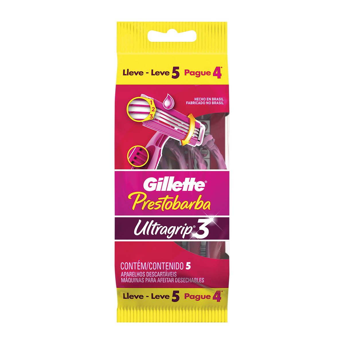 Aparelho para Depilar Descartável Gillete Prestobarba Ultragrip 3 Leve 5 e Pague 4