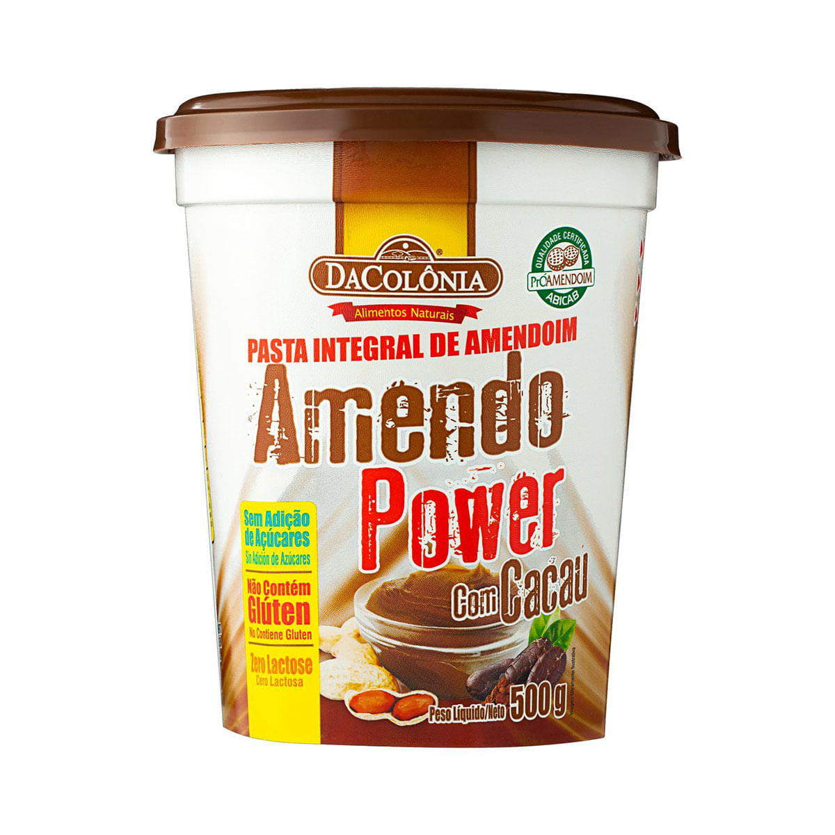 Pasta de Amendoim Amendo Power com Cacau Integral DaColônia Pote 500g