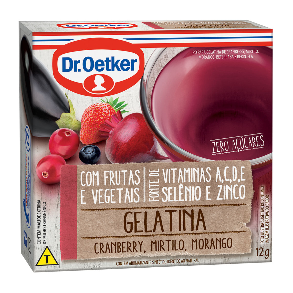 Gelatina Sabor Cranberry, Mirtilo e Morango Dr. Oetker Zero 12g