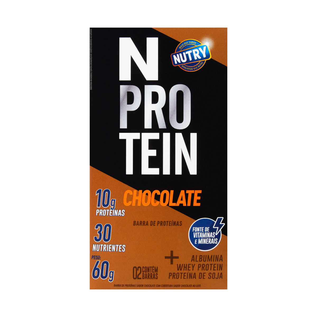 Pack Barra de Proteína Chocolate com Cobertura de Chocolate ao Leite Nutry Pacote 60g 2 Unidades