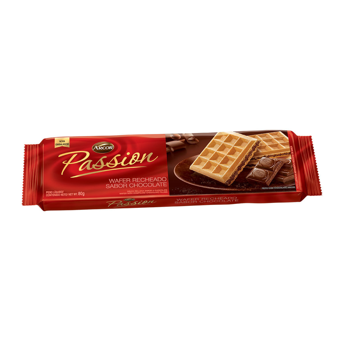 Wafer Recheado de Chocolate Arcor Passion 80g