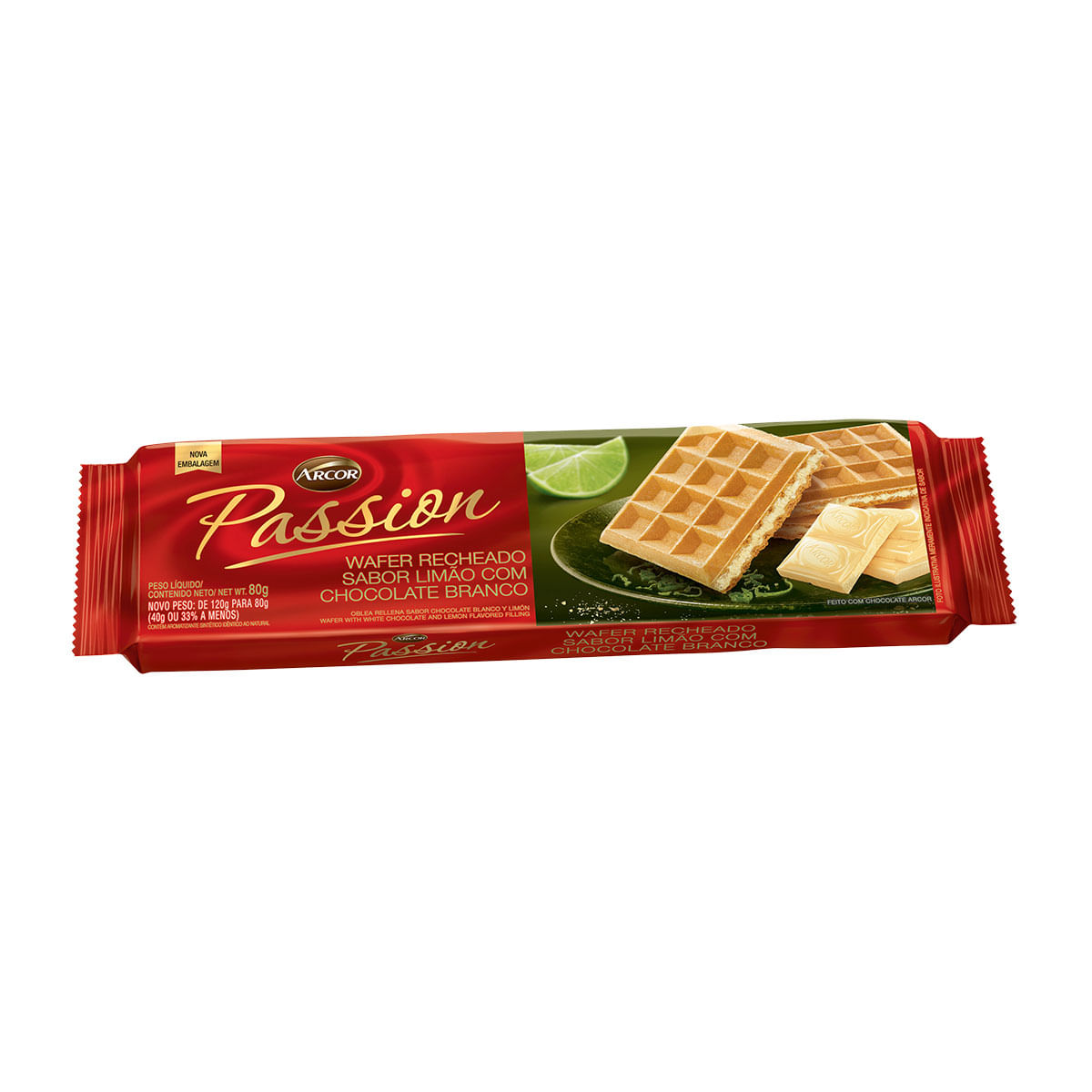 Wafer de Limão com Chocolate Branco Arcor Passion 80g