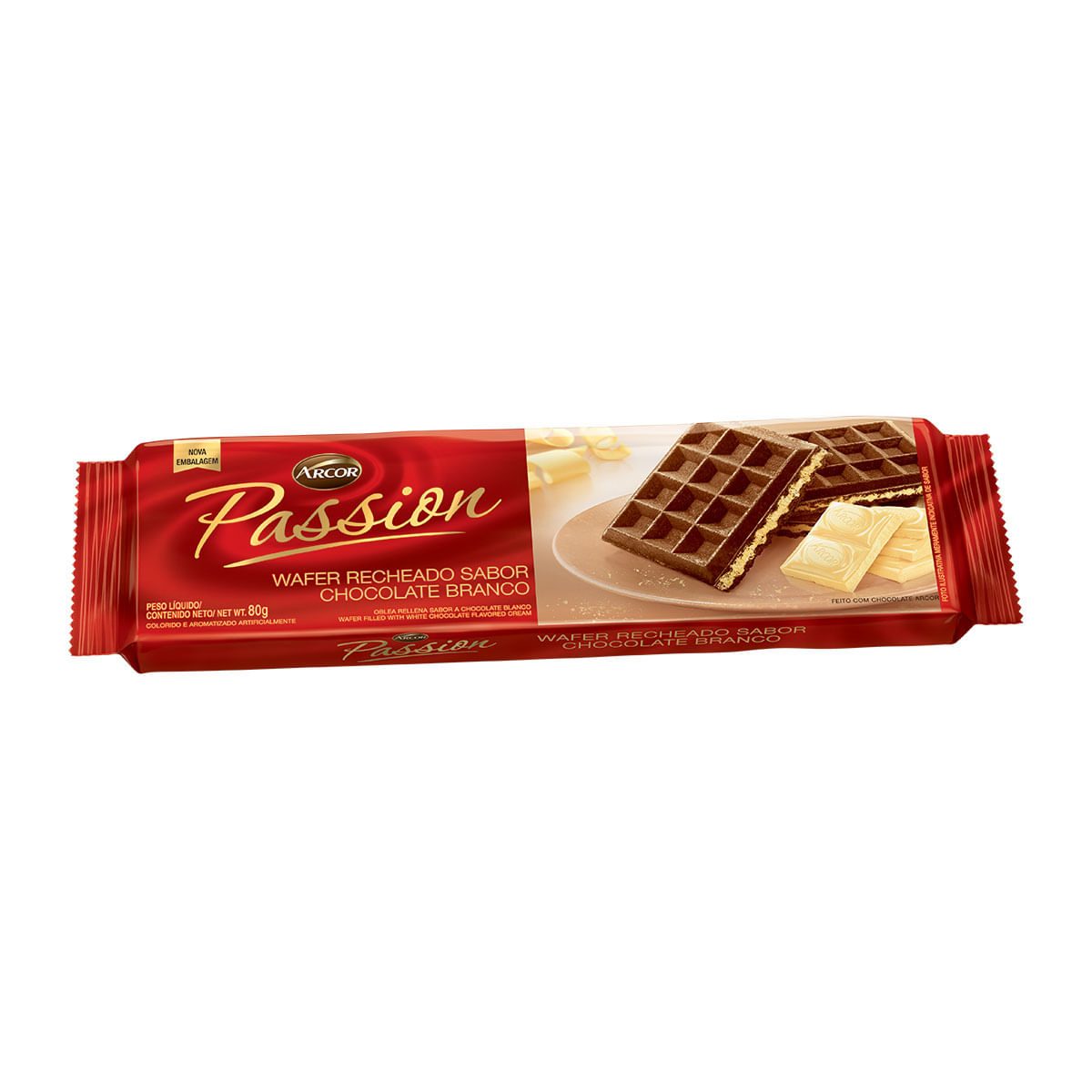 Wafer Recheado de Chocolate Branco Arcor Passion 80g