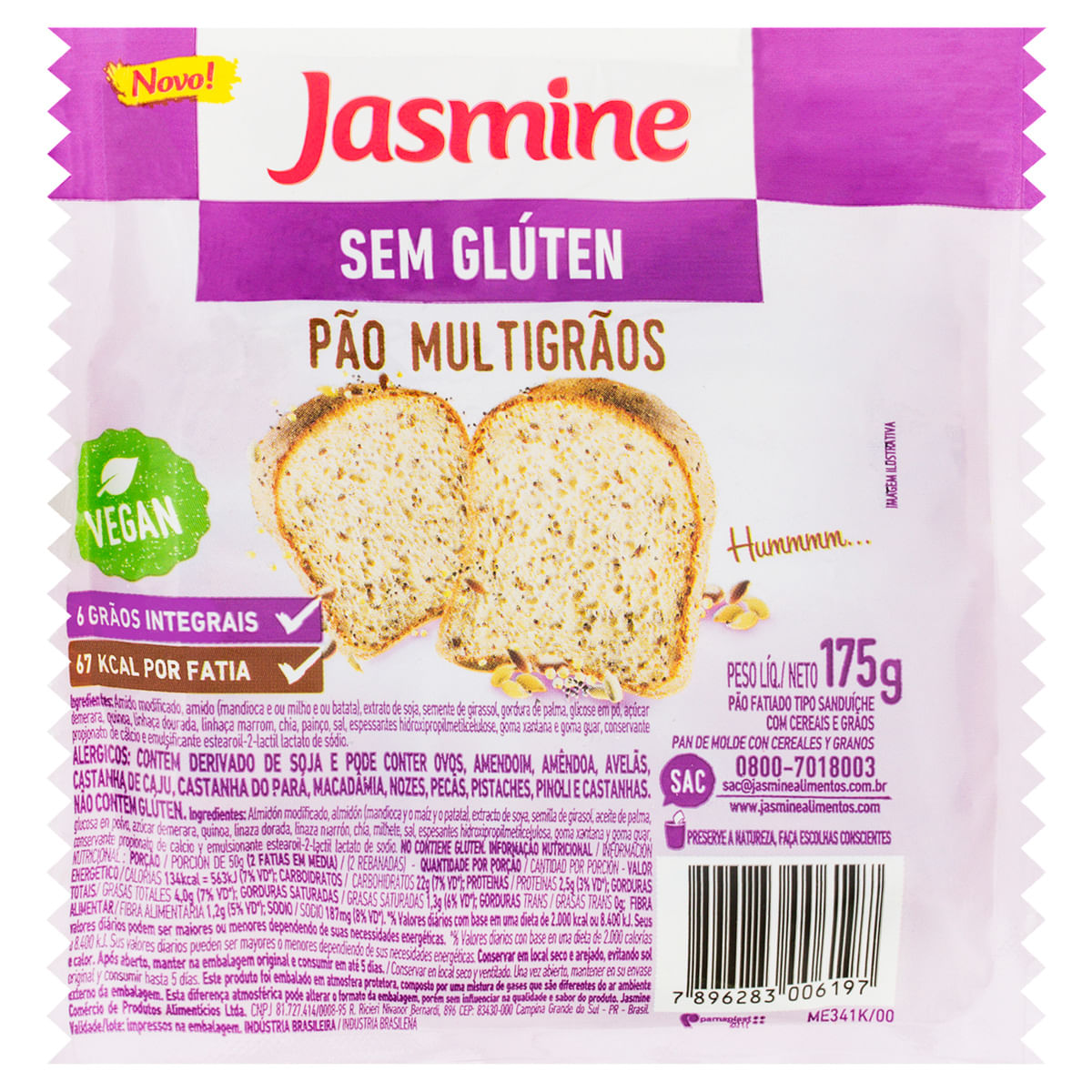 Pão de Sanduíche Multigrãos sem Glúten Jasmine Pacote 175g