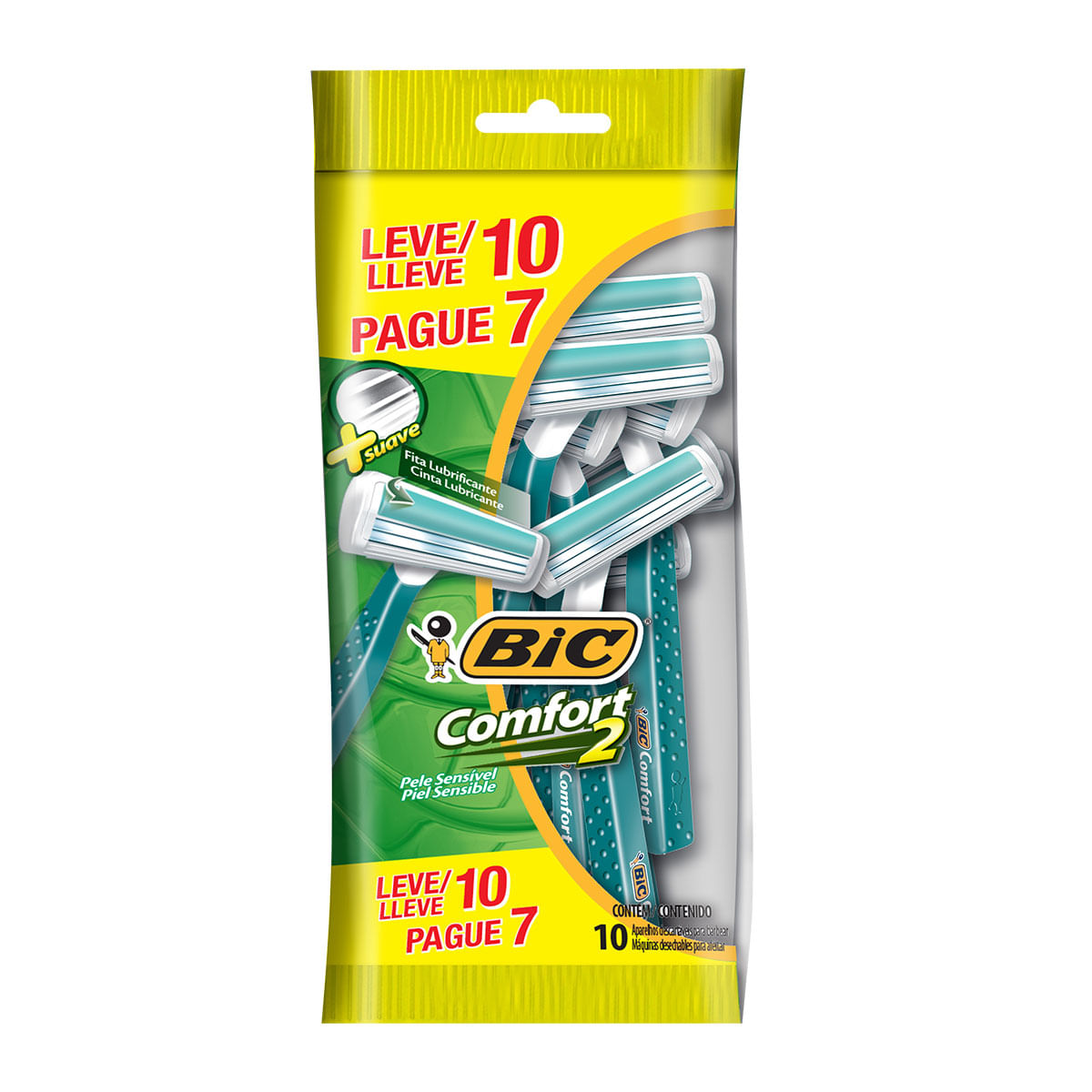 Aparelho de Barbear Descartável Bic Comfort 2 para Peles Sensíveis Leve 10 Pague 7