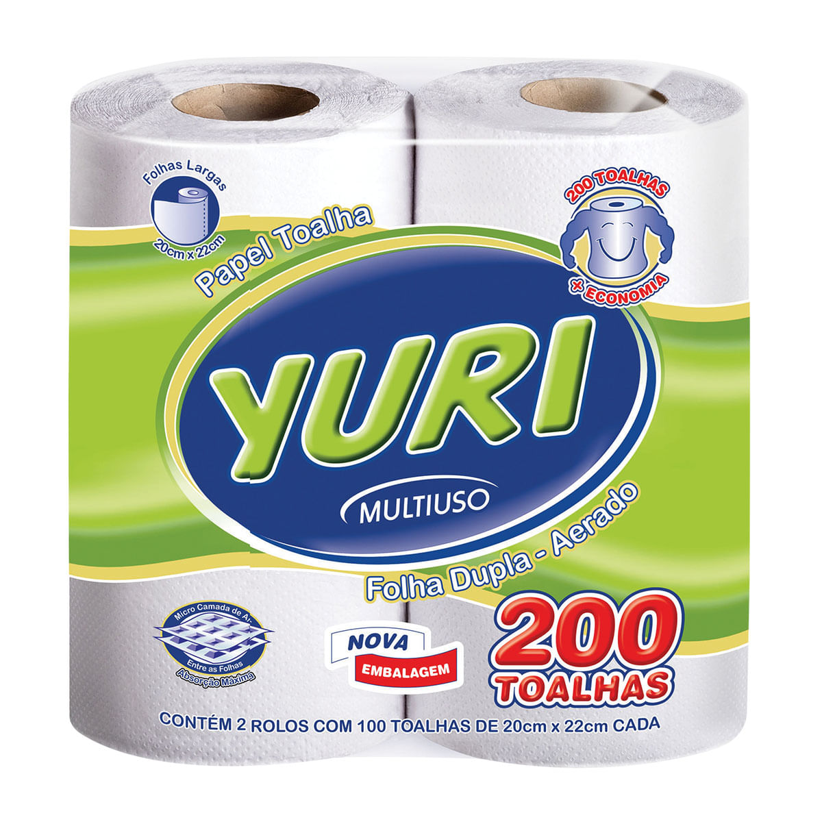 Papel Toalha Branco Yuri com  2 Unidades