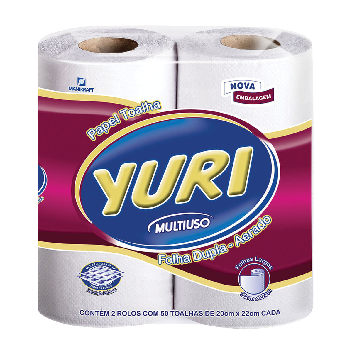 Papel Toalha Branco Yuri Multiuso com 2 Unidades