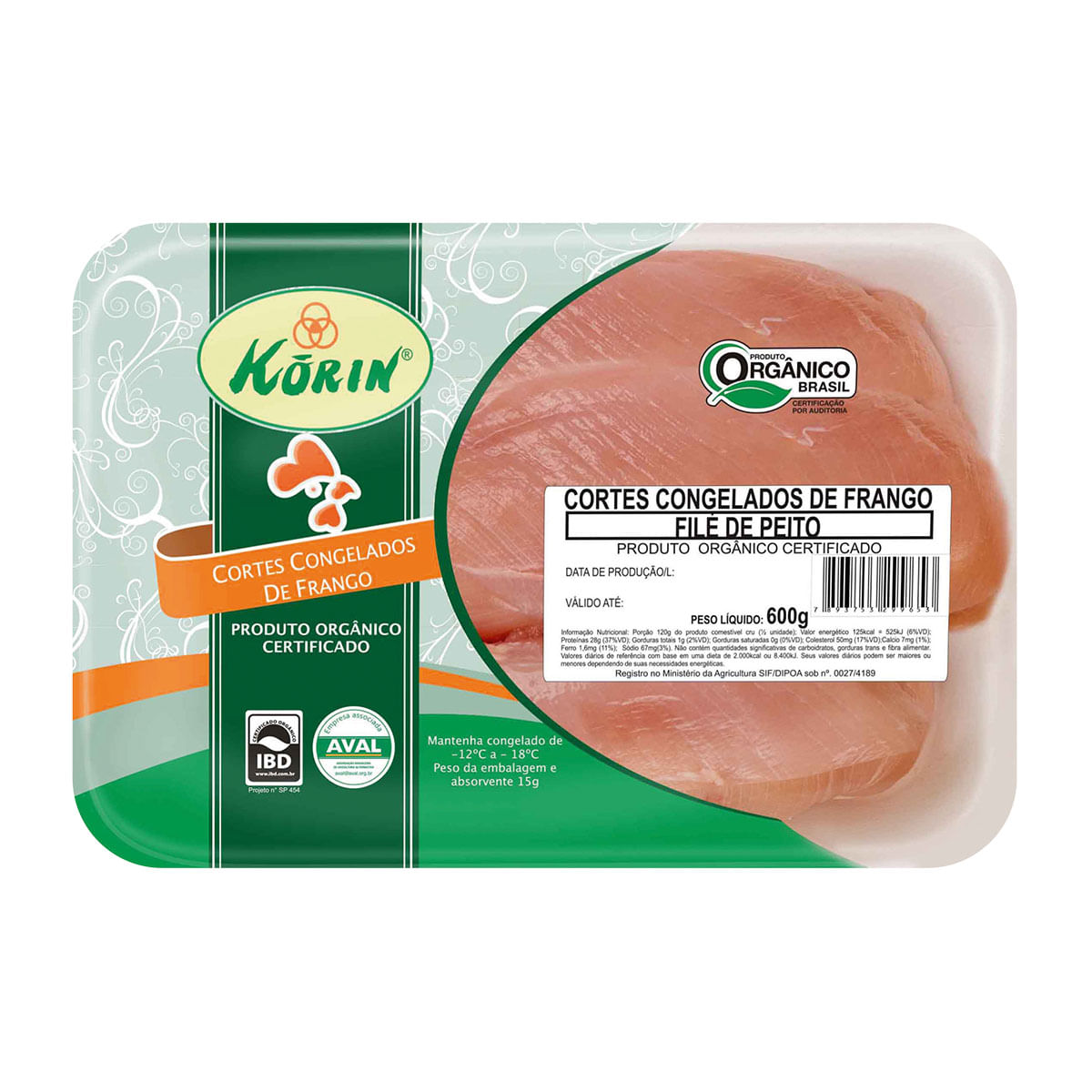 Filé de Peito de Frango Congelado Orgânico Korin 600g