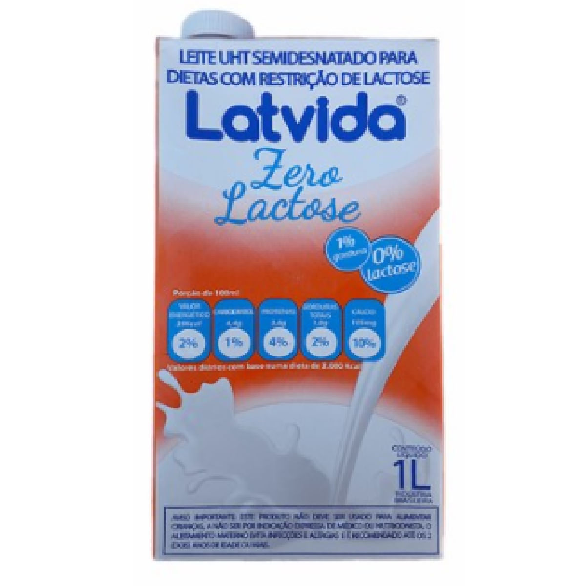 Leite sem Lactose Semi Desnatado UHT Latvida 1 Litro