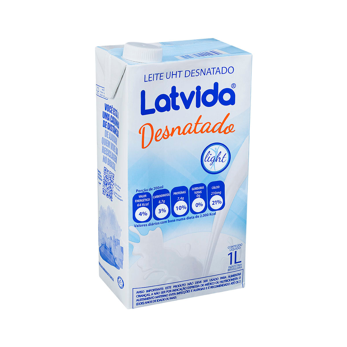 Leite UHT Desnatado Latvida Light Tetrapak 1L