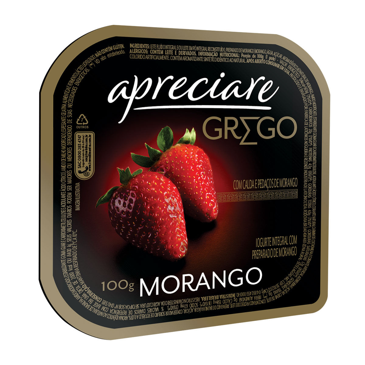 Iogurte Grego Integral Apreciare Morango 100g