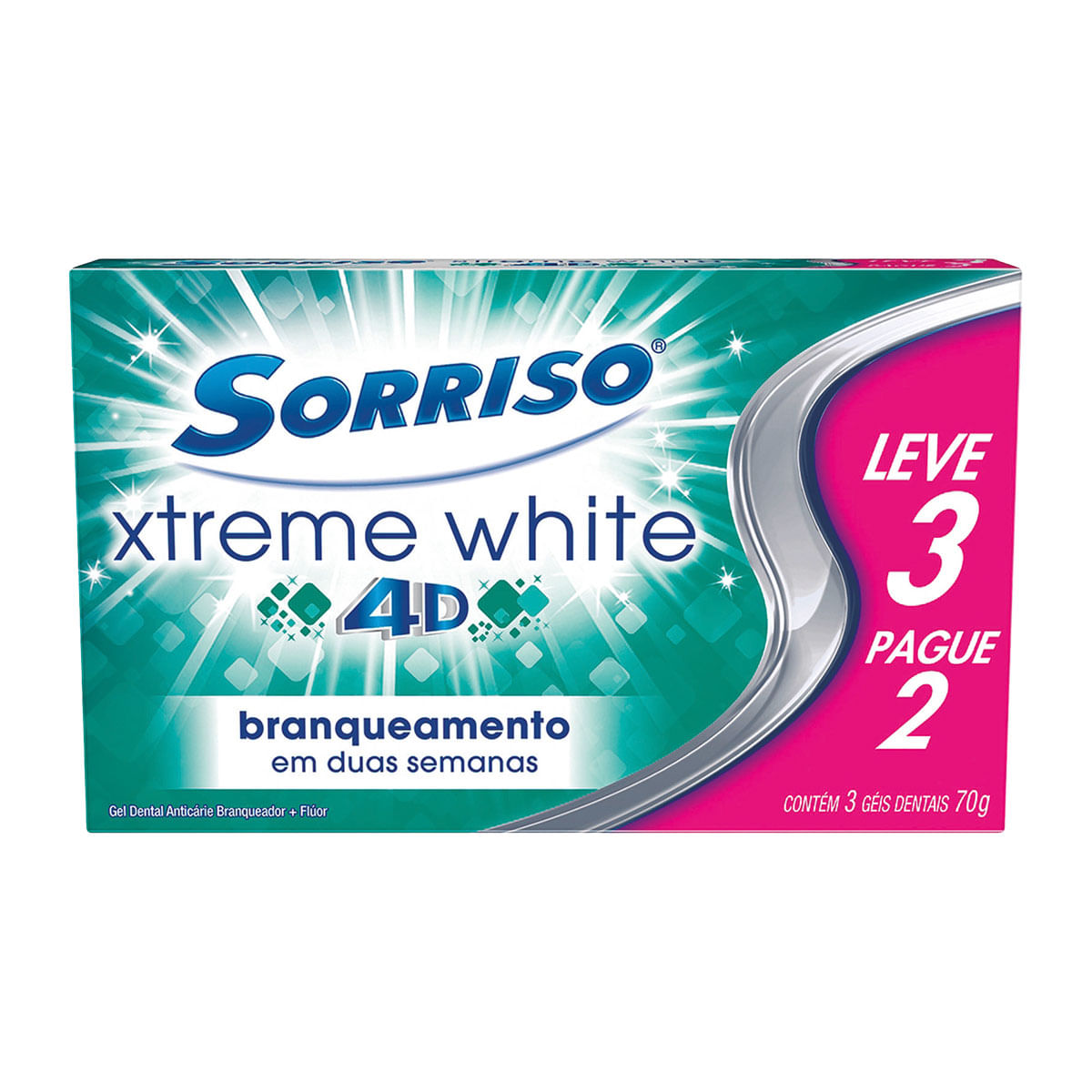 Kit Creme Dental Sorriso Xtreme White 4D 3 Unidades com 70g cada - Embalagem Promocional