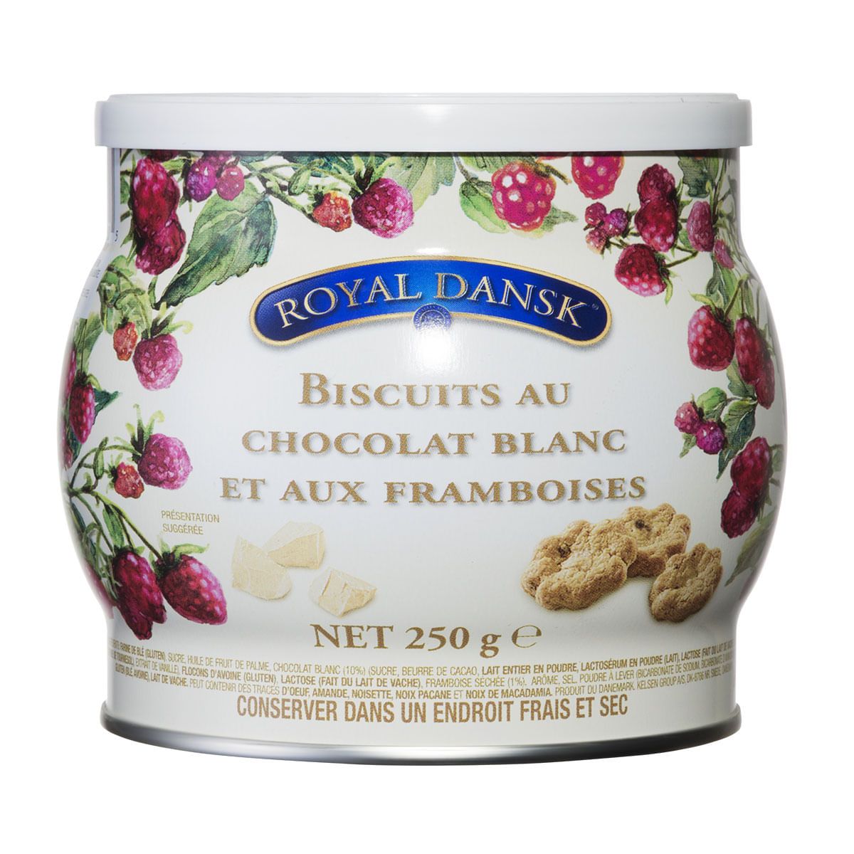 Biscoito Amanteigado de Chocolate Branco e Framboesa Roayl Dansk 250g