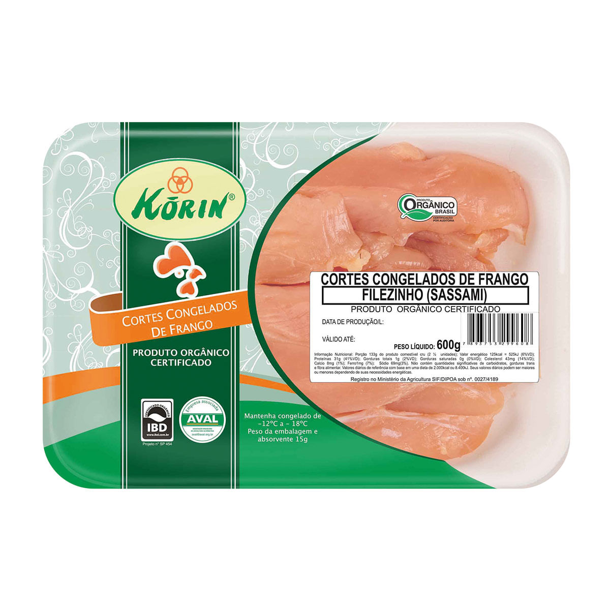 Filé Sassami de Frango Congelado Orgânico Korin 600g