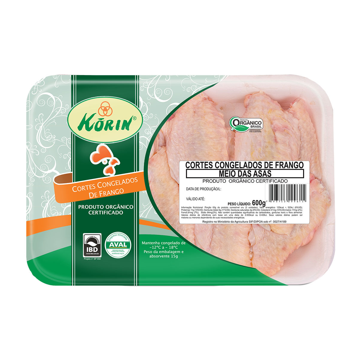 Meio da Asa de Frango Congelado Orgânico Korin 600g