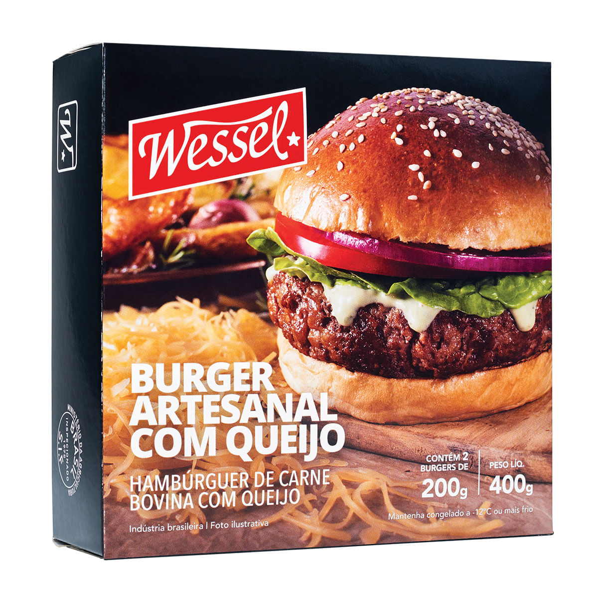 Hambúrguer Bovino Artesanal Congelado com Queijo Wessel 400g 2 Unidades