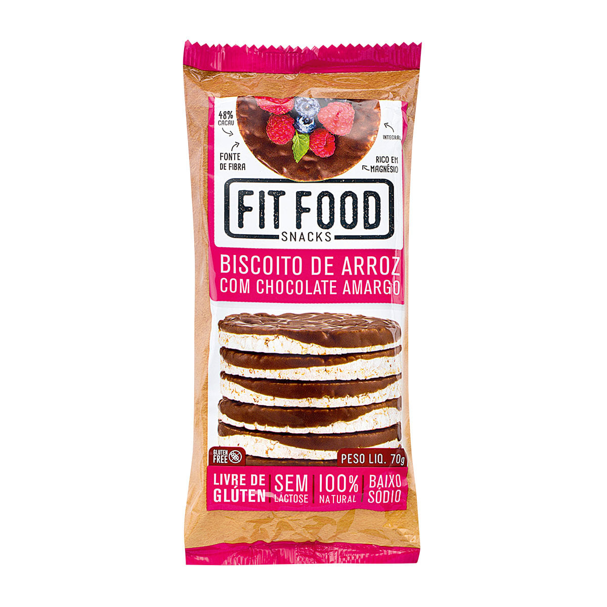 Biscoito de Arroz com Chocolate Amargo Fit Food Snacks 70g