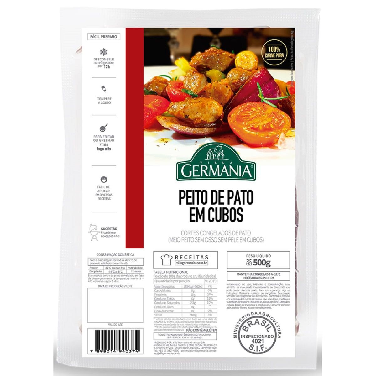 Peito de Pato em Cubos Congelado Villa Germania 500 g