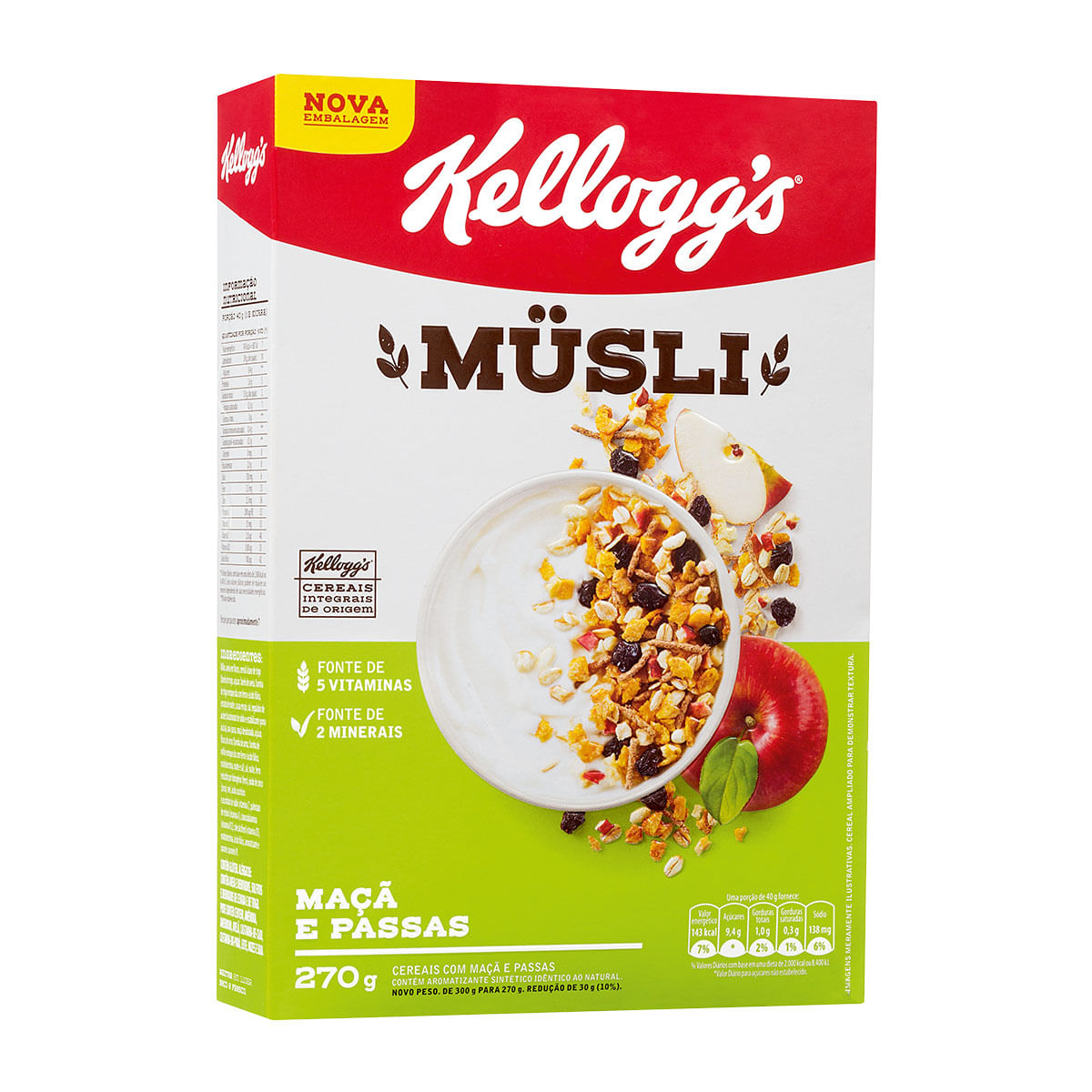 Cereal Matinal com Maçã e Passas Kellogs Musli 270g