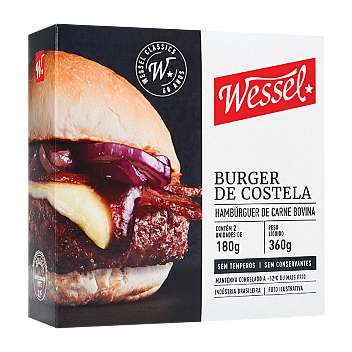 Hambúrguer de Costela Bovina Congelado Wessel 360g com 2 Unidades