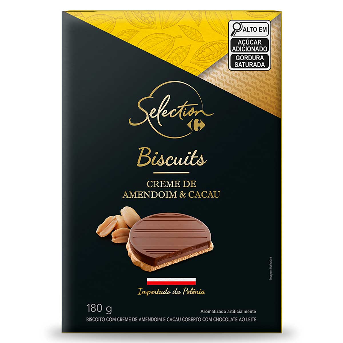 Biscoito Carrefour Selection Chocolate com Creme de Amendoim e Cacau 180g