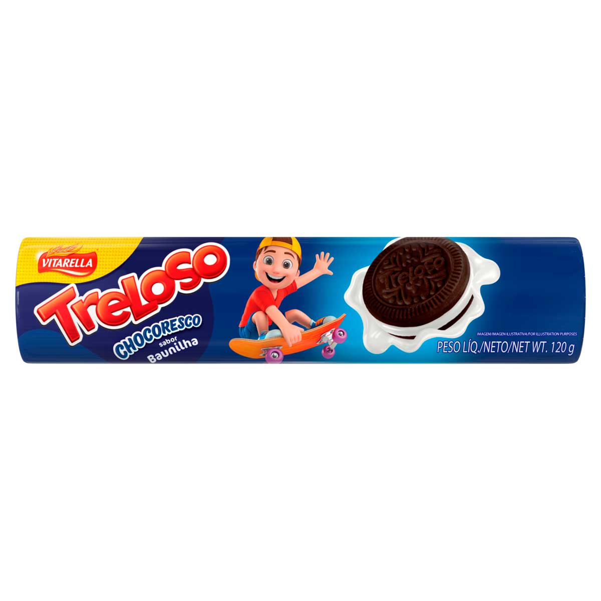 Biscoito de Chocolate com Recheio Sabor Baunilha Vitarella Treloso Chocoresco 120g