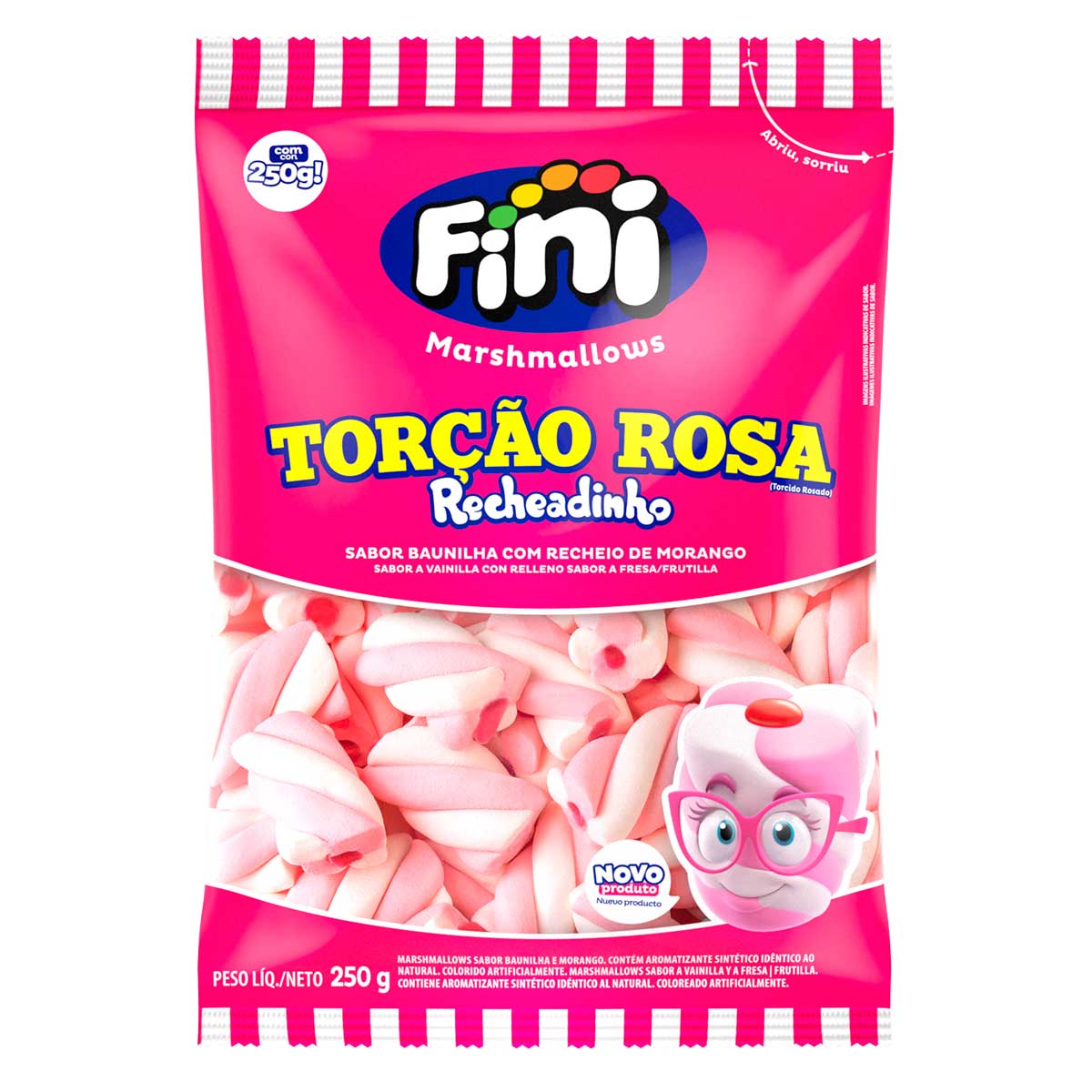 Marshmallow com Recheio de Morango Rosa Fini 250g