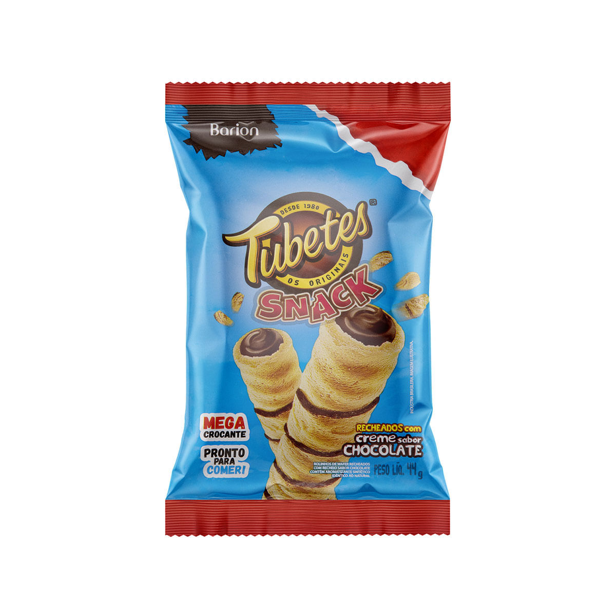 Rolinhos de Wafer Recheio Creme de Chocolate Barion Tubetes Snack Pacote 44g