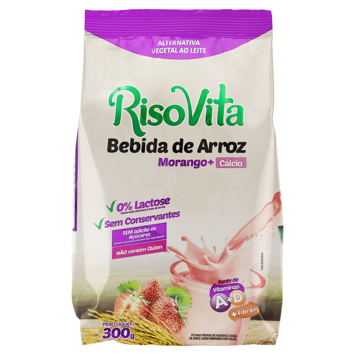 Pó para Preparo de Alimento à Base de Arroz Morango RisoVita Pacote 300 g