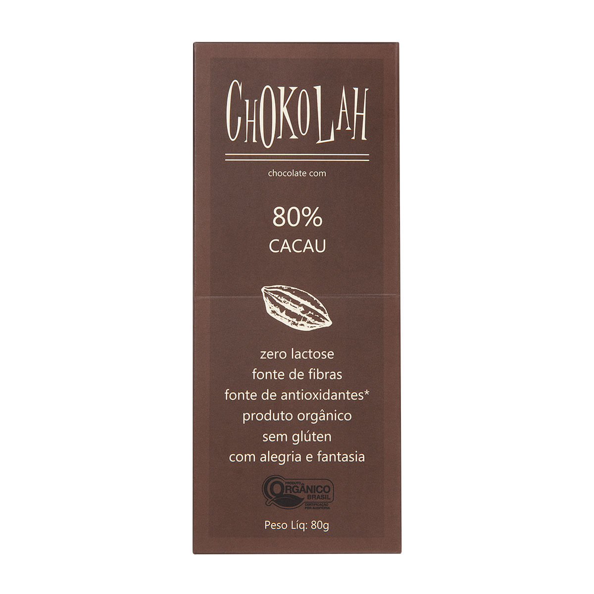 Chocolate Amargo Sem Glúten 80% Orgânico Chokolah 80g