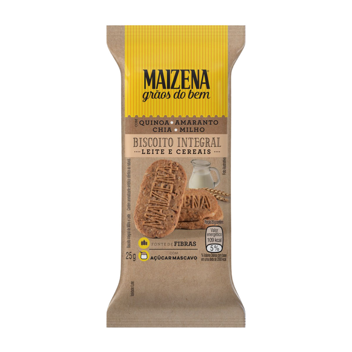 Biscoito Integral Sabor Leite e Cereais Maizena 25g