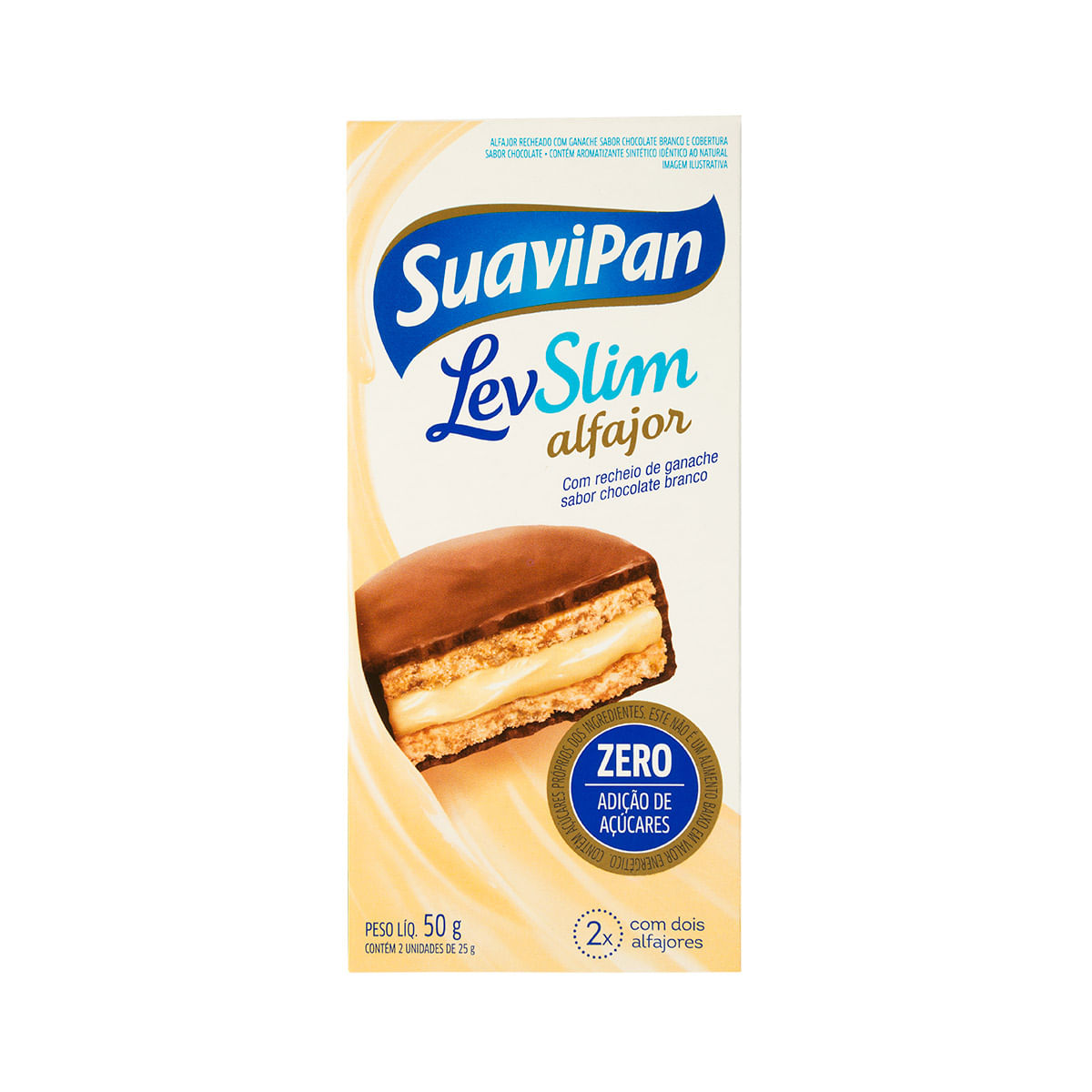 Alfajor Recheio Ganache de Chocolate Branco Suavipan 2 Unidades 50G