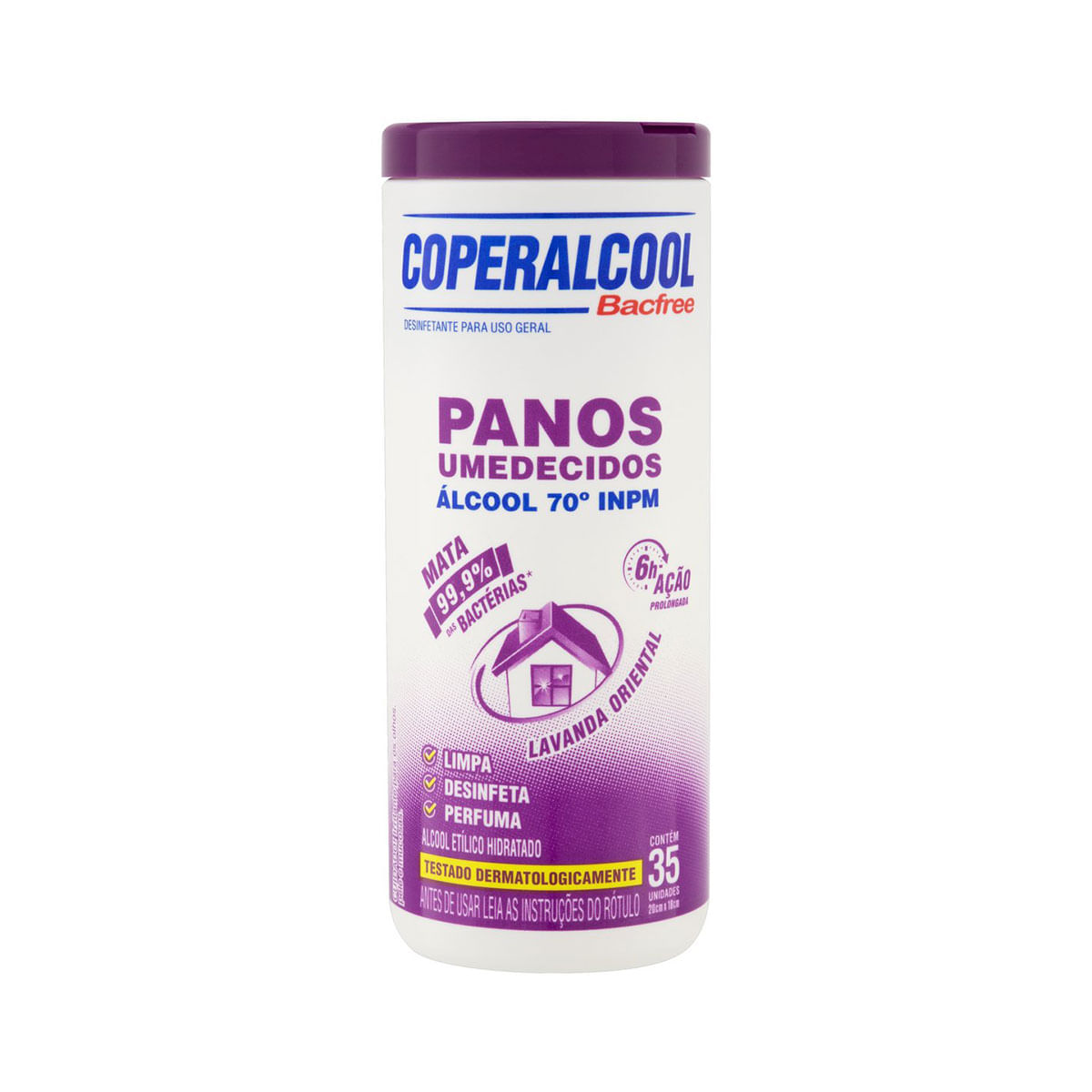 Pano Umedecido Álcool 70º INPM Lavanda Oriental Coperalcool Bacfree Frasco 35 Unidades