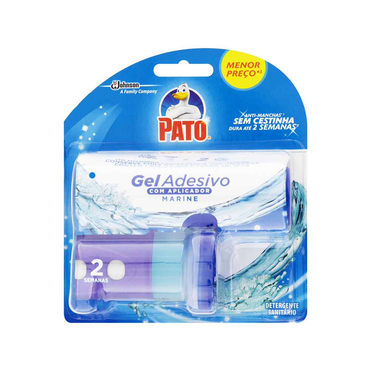 Desodorizador Sanitário Pato Gel Adesivo Aplicador + Refil Marine 2 discos