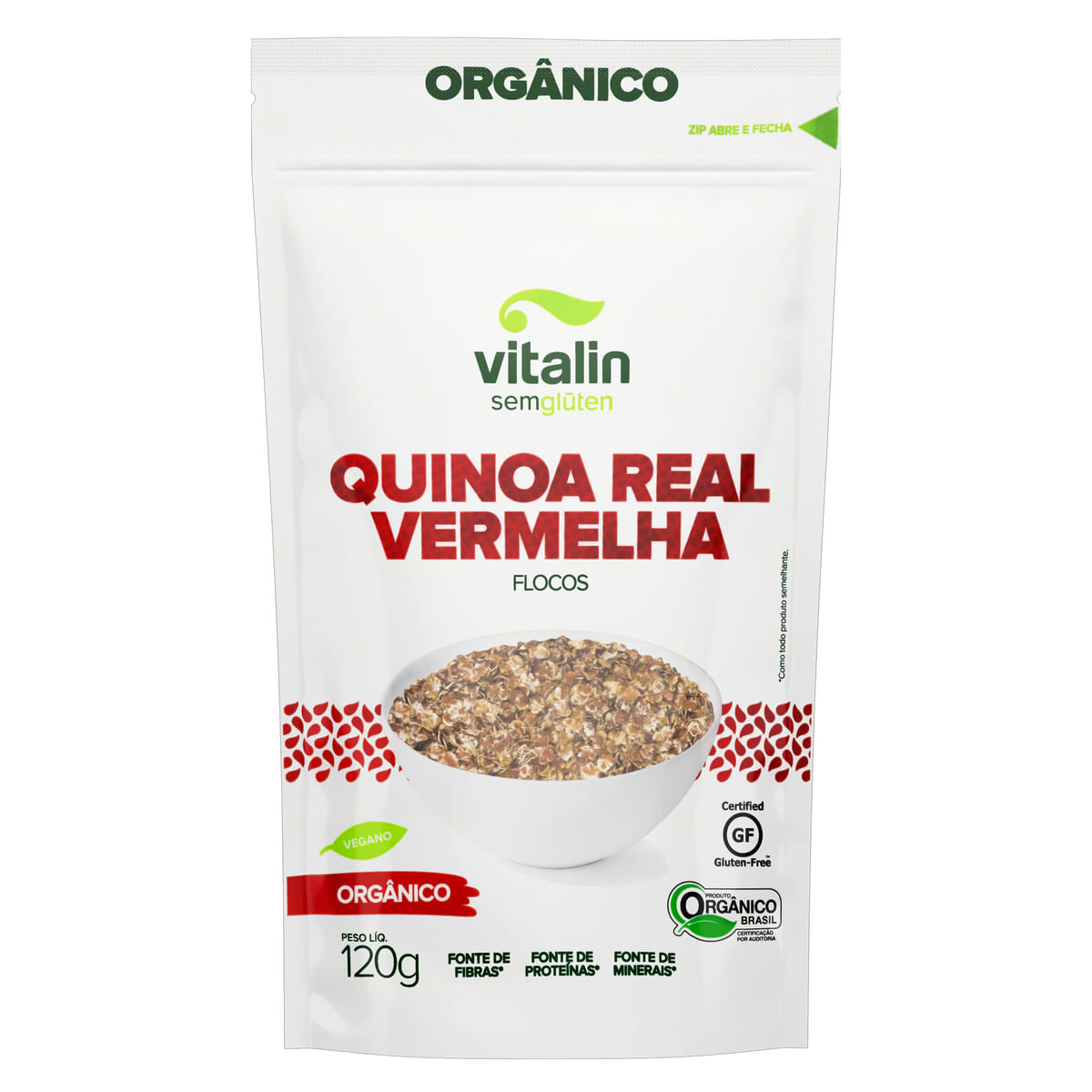 Quinoa Real Vermelha Flocos Orgânica Vitalin 120 g