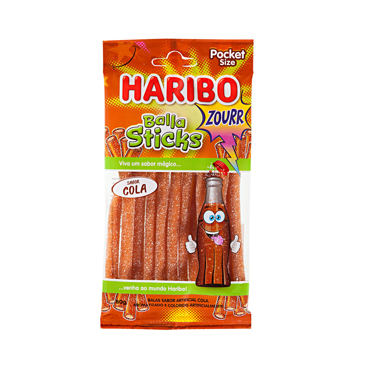 Bala de gelatina sabor cola Haribo Balla sticks Zourr - 80 g