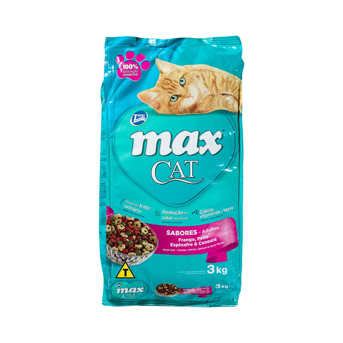 Ração para gatos adultos sabores frango, peixe, espinafre e cenoura Max Cat - 3 kg