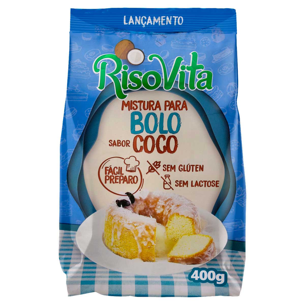 Mistura para Bolo Coco sem Glúten Zero Lactose RisoVita Pacote 400 g