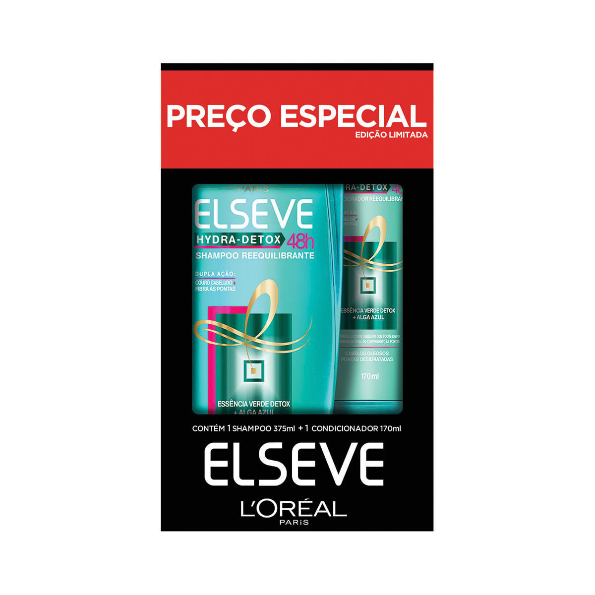 Kit Elseve Hydra Detox Shampoo 375ml + Condicionador 170ml