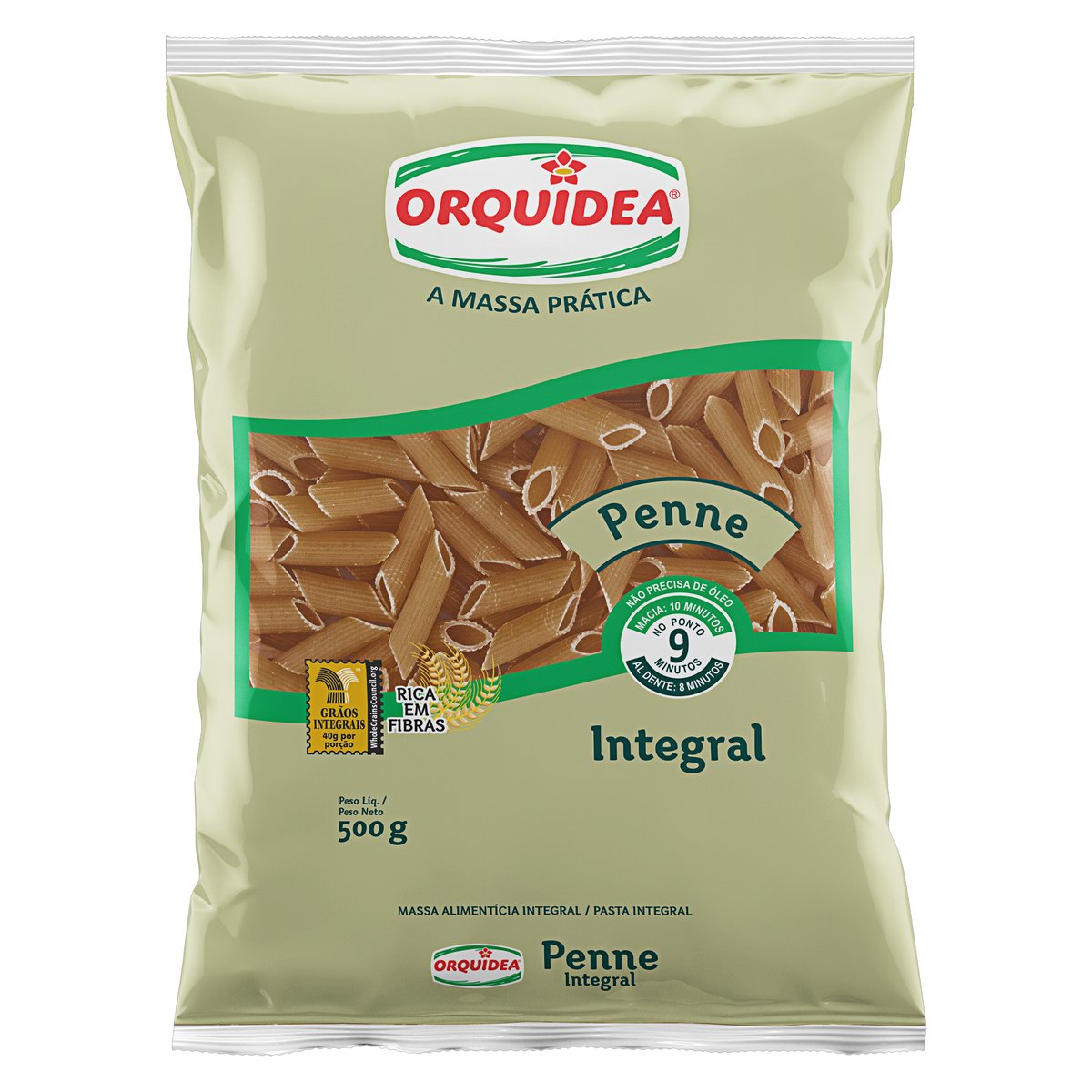 Macarrão de Trigo Integral Penne Orquídea Pacote 500g