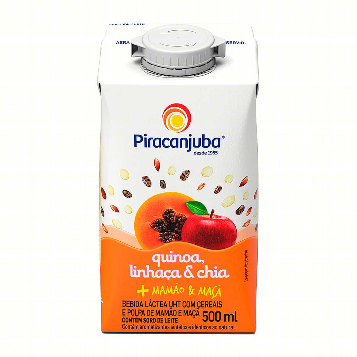 Bebida Láctea UHT Mamão &amp; Maçã com Quinoa, Linhaça e Chia Piracanjuba Caixa 500ml