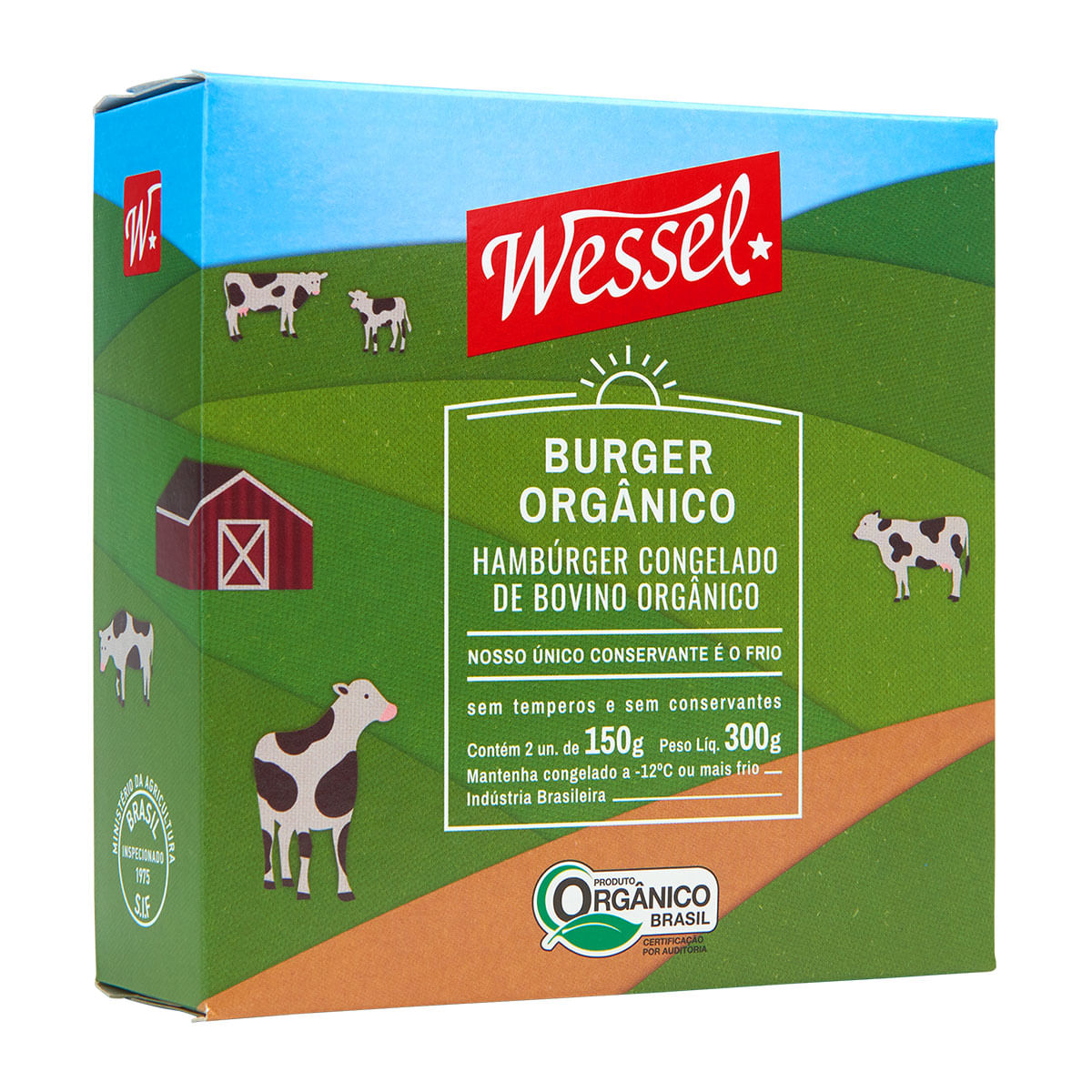 Hambúrguer Bovino Congelado Orgânico Wessel 300g 2 Unidades