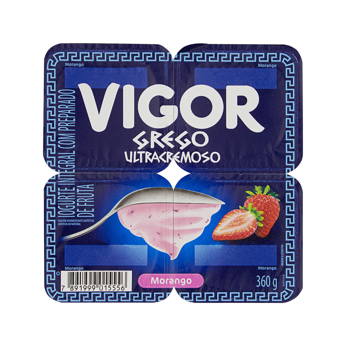 Iogurte Integral Grego Ultracremoso Morango Vigor Bandeja 360g 4 Unidades