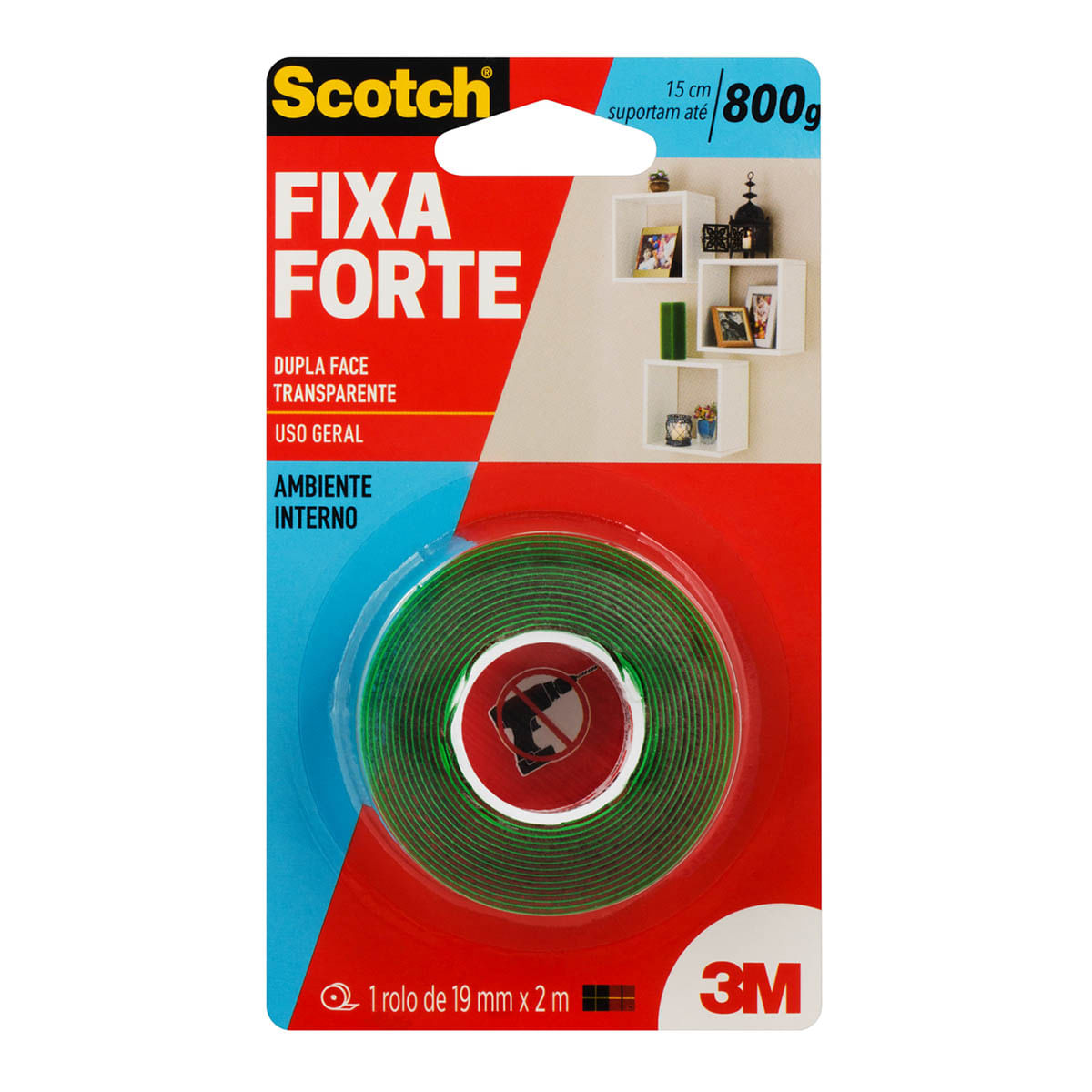 Fita Dupla Face Transparente Scotch Fixa Forte 1,9 cm X 2 M