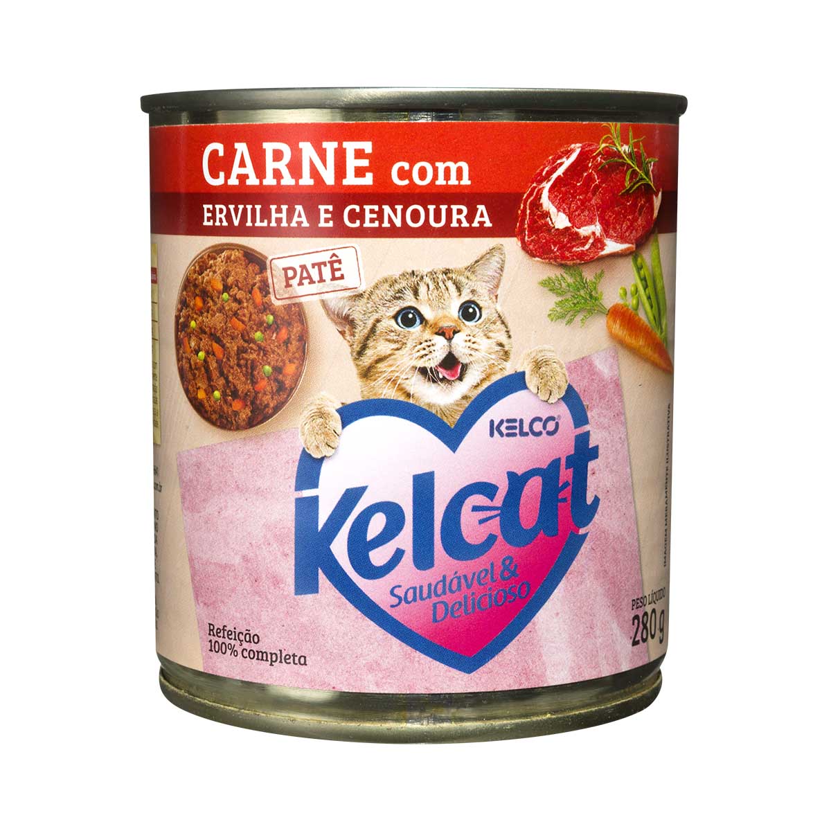 Ração Úmida de Carne com Ervilha e Cenoura Kelcat 280g