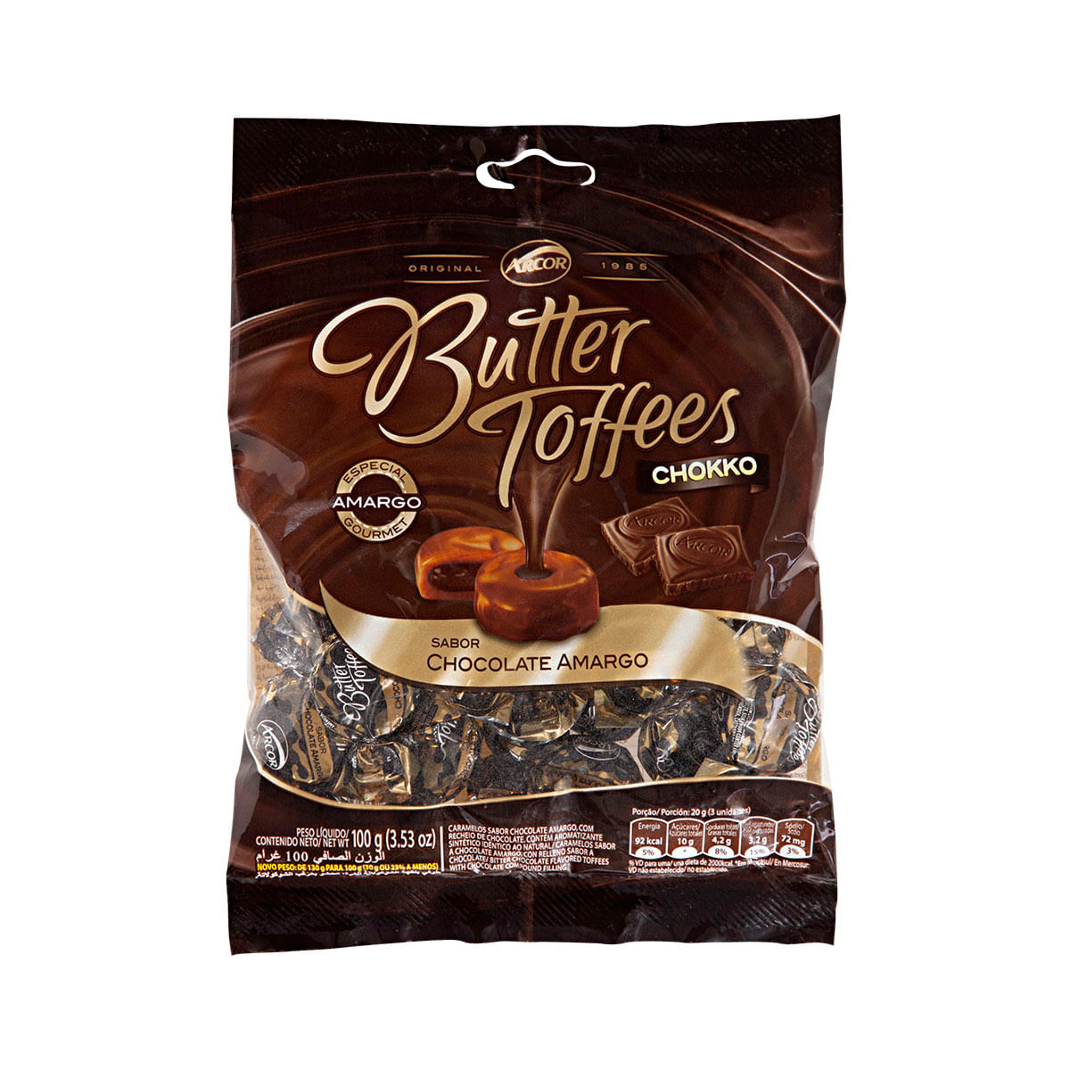 Bala recheada sabor chocolate amargo Butter Toffees - 100 g