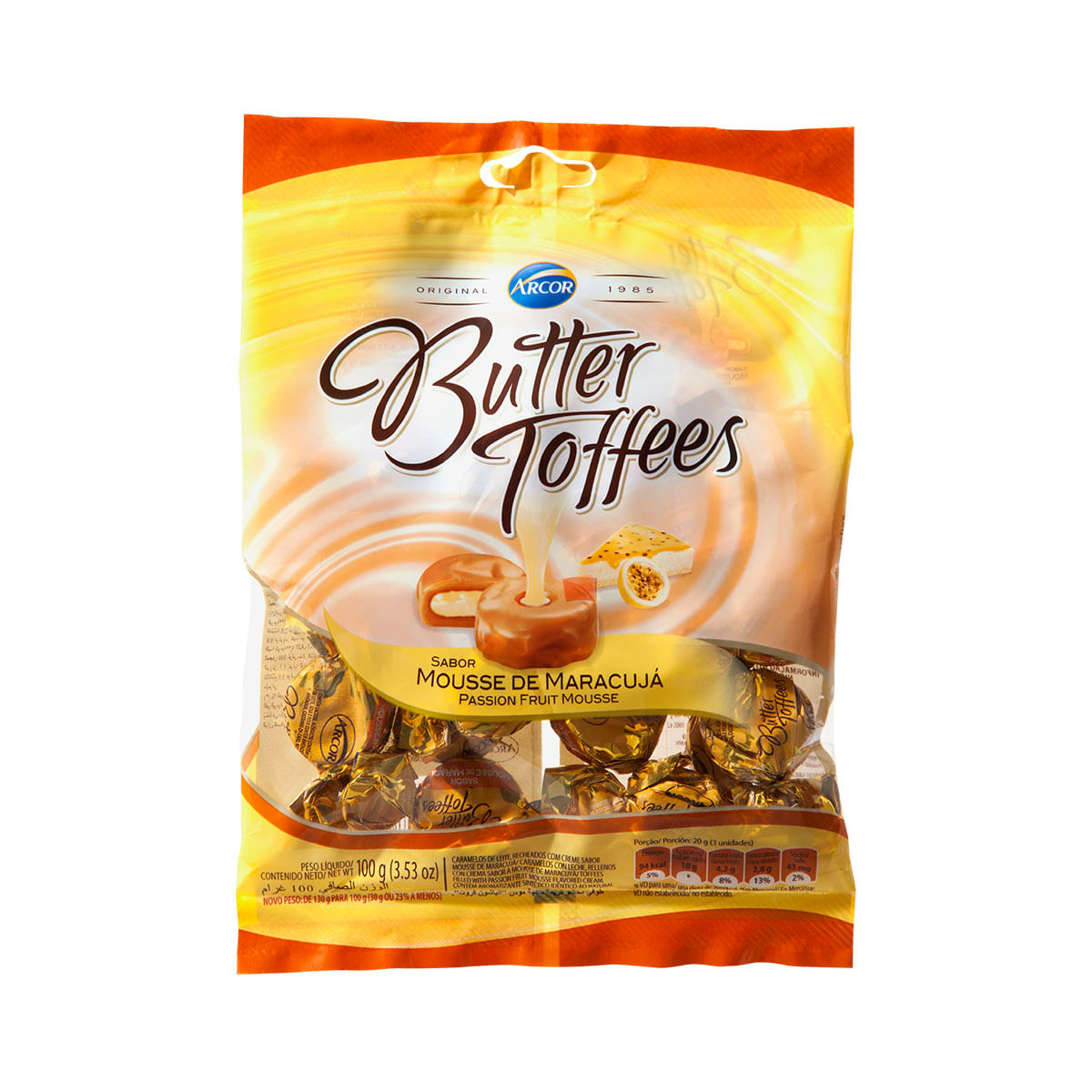 Bala recheada sabor mousse de maracujá Butter Toffees - 100 g